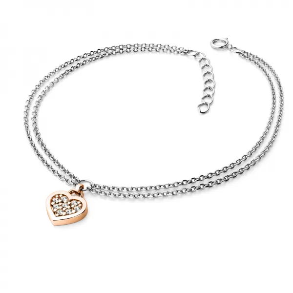 Náramek bílé zlato s růžovým srdíčkem a diamanty 10881-NR02-BCV