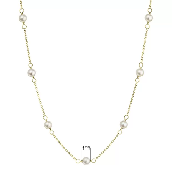 Zlatý 14 karátový náhrdelník žluté zlato s bílými říčními perličkami 92P00028