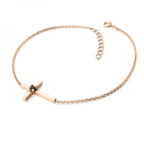 Zlatý náramek křížek s černým diamantem 10872-NR01-CV-Black