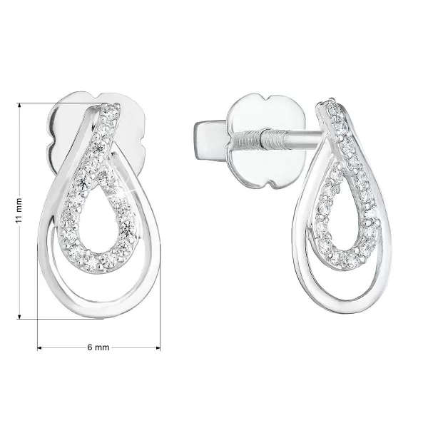 Stříbrné náušnice pecka se zirkony slza v bílé barvě 881002.1