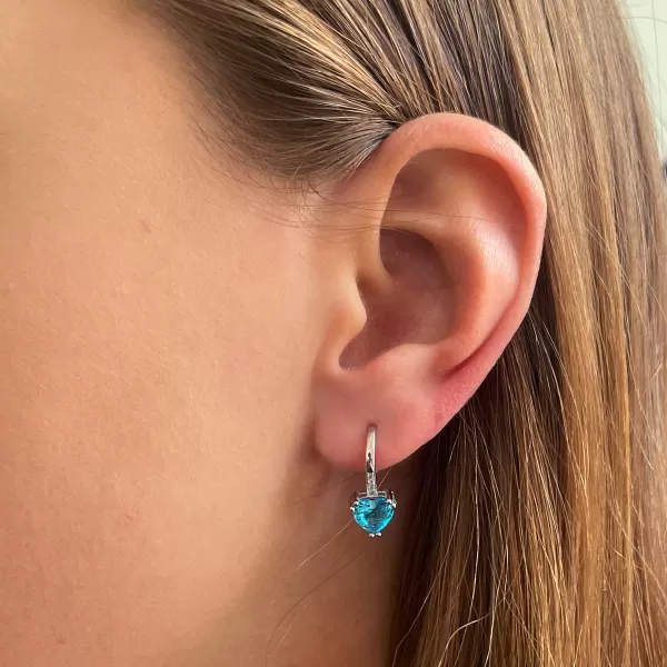 Stříbrné náušnice visací se zirkony modré srdíčko 11409.3 aqua