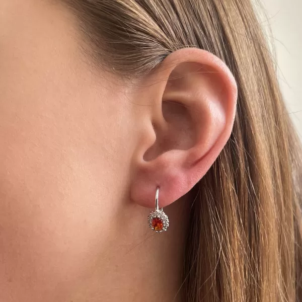 Stříbrné náušnice s červeným zirkonem ovál 11408.3 hyacith