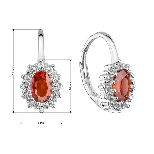 Stříbrné náušnice s červeným zirkonem ovál 11408.3 hyacith