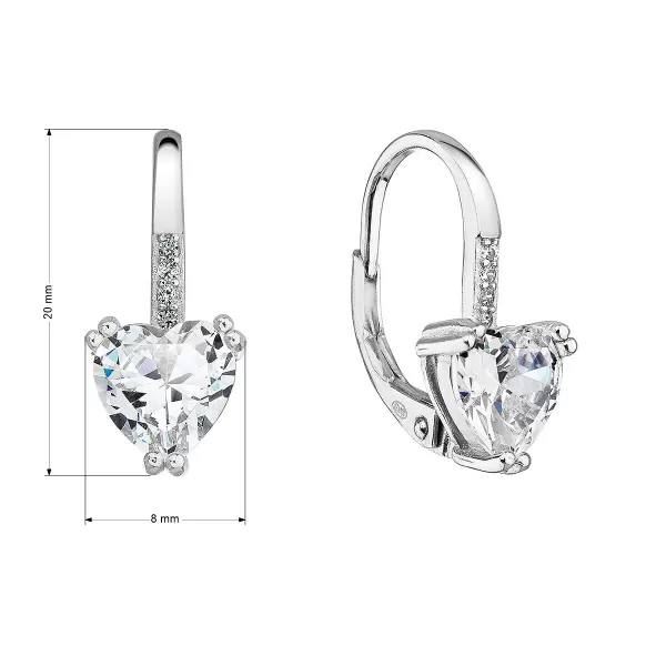 Stříbrné náušnice visací se zirkony bílé srdíčko 11409.1 crystal