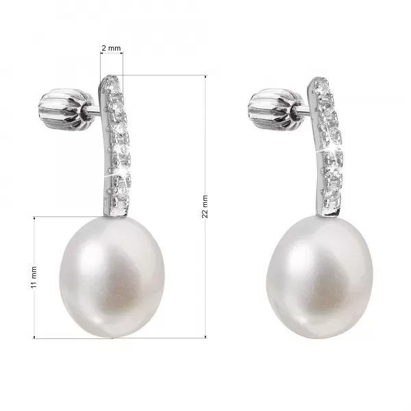 Stříbrné náušnice visací s bílou říční perlou 21034.1B