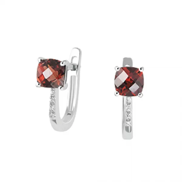 Náušnice s granátem a diamanty GKW48527-B-GRA
