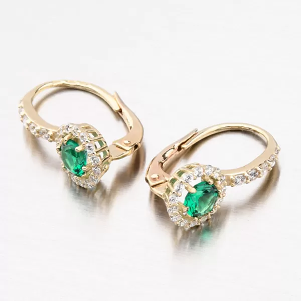 Dámské náušnice žluté zlato 585 zirkon se smaragd 663P-120283-06