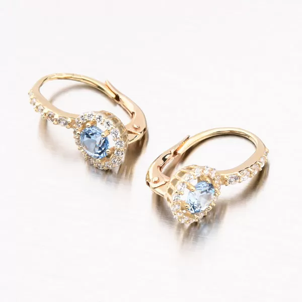 Dámské náušnice žluté zlato 585 zirkon s akvamarín 663P-120283-03