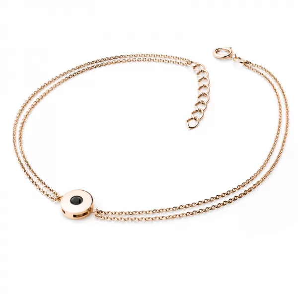 Náramek s černým diamantem z růžového zlata 10911-NR02-CV-Black