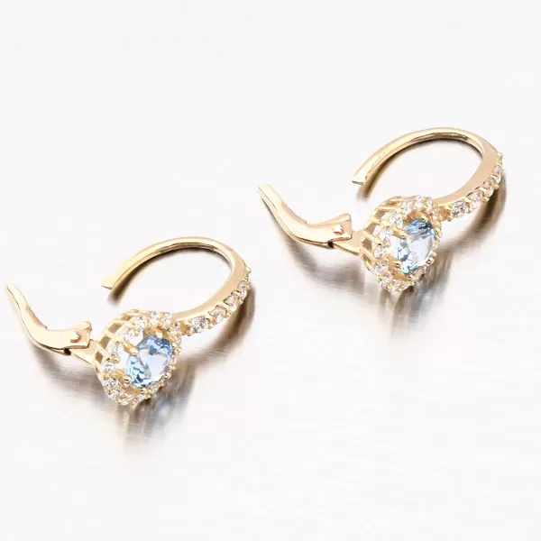 Dámské náušnice žluté zlato 585 zirkon s akvamarín 663P-120283-03