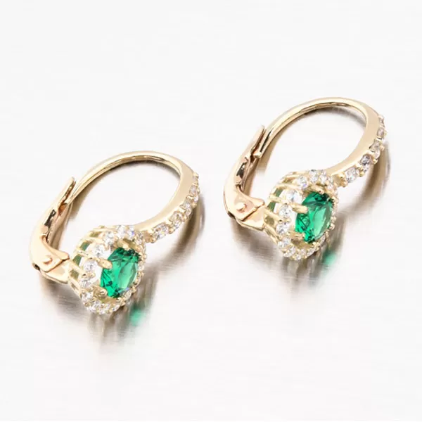 Dámské náušnice žluté zlato 585 zirkon se smaragd 663P-120283-06