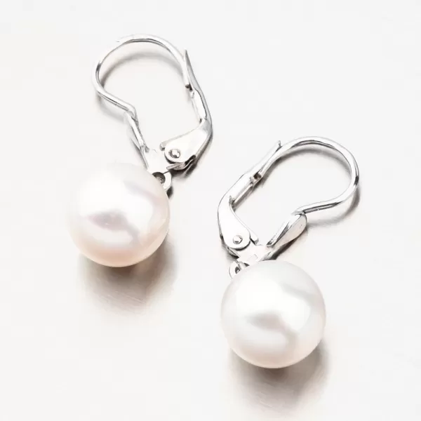 Visací náušnice z bílého zlata s bílou perlou