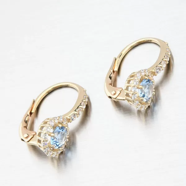 Dámské náušnice žluté zlato 585 zirkon s akvamarín 663P-120283-03