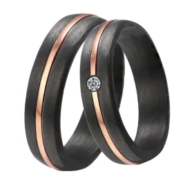 Snubní prsteny ocel zirkon růžové s karbonem SC-88105