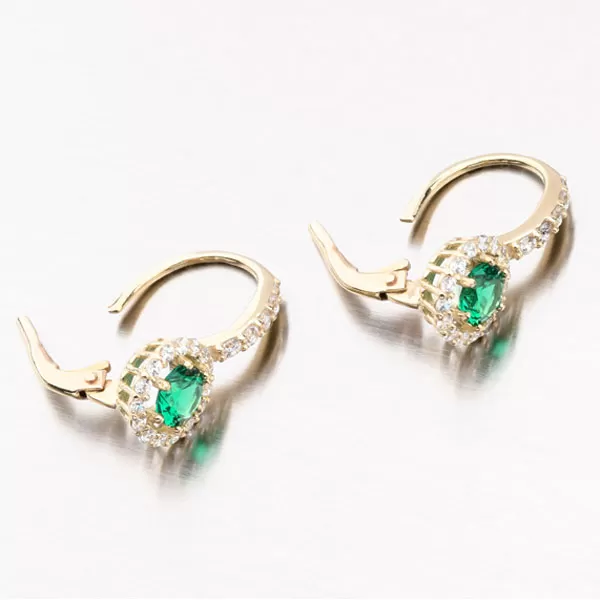 Dámské náušnice žluté zlato 585 zirkon se smaragd 663P-120283-06