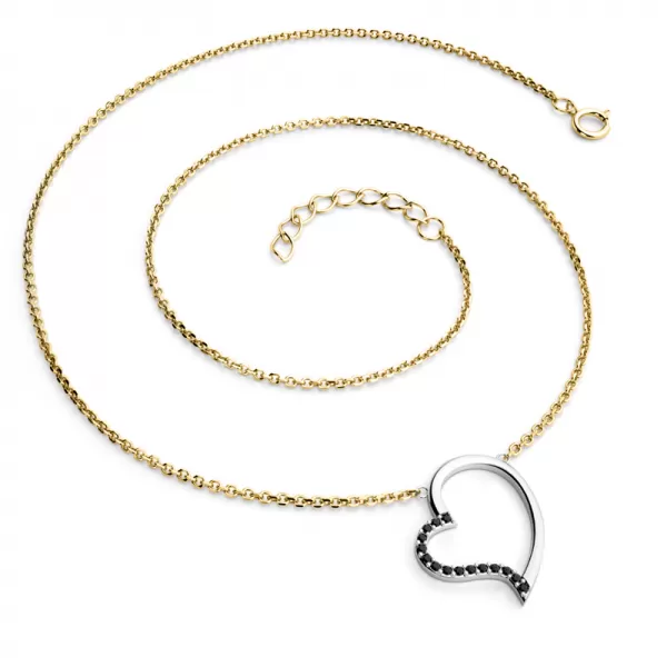 Náhrdelník srdce s černými diamanty 10948-NH01-ZLB-Black
