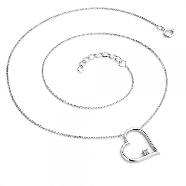 Srdce s briliantem - náhrdelník bílé zlato 10875-NH01-B