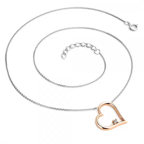 Srdce s briliantem - náhrdelník bílé zlato 10875-NH01-B