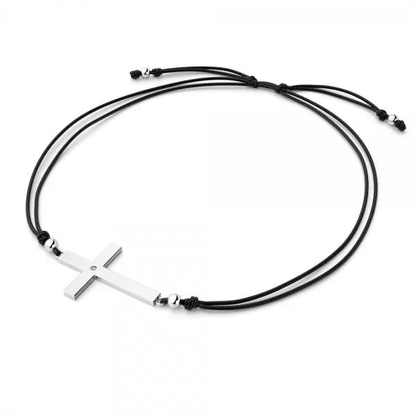Šňůrkový náramek kříž s diamantem 10947-NRS-CRN-B-DIA