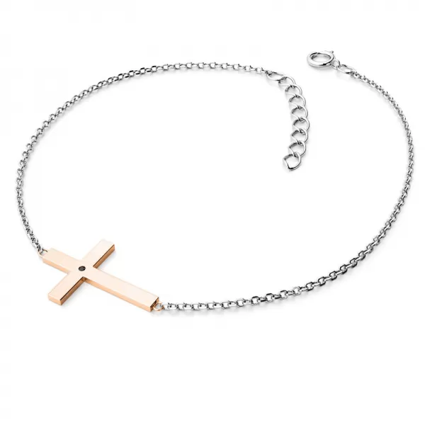 Zlatý náramek kříž s černým diamantem 10947-NR01-BCV-Black