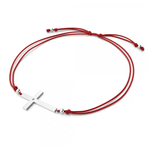 Šňůrkový náramek kříž s diamantem 10947-NRS-CV-B-DIA