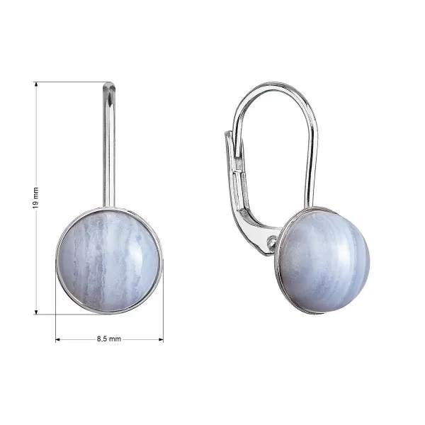 Stříbrné visací náušnice s pravými minerálními kameny kulaté 11481.3 Achát Blue Lace