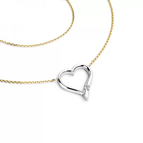 Dámský náhrdelník zlato mix 585/1000 přírodní diamant 0.012 ct G/SI srdce s briliantem 10917-NH01-ZLB