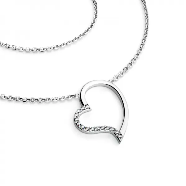 Náhrdelník srdce s diamanty v bílém zlatě 10948-NH01-B