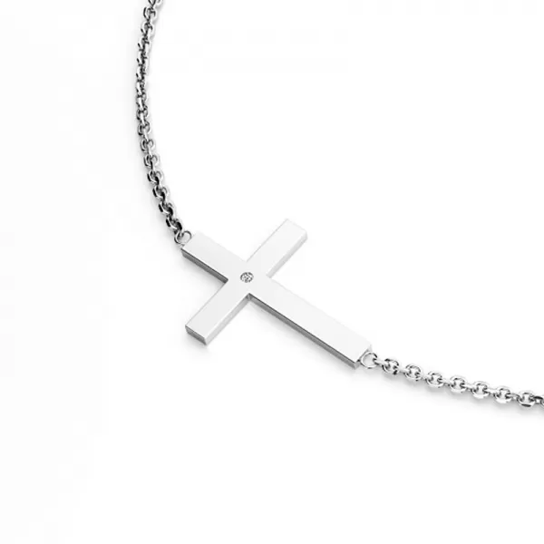 Náhrdelník s křížem a diamantem v bílém zlatě 10947-NH01-B