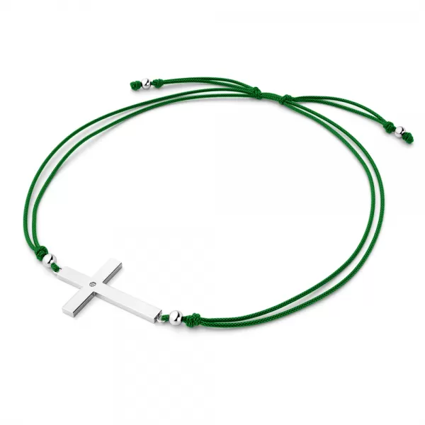 Šňůrkový náramek kříž s diamantem 10947-NRS-ZEL-B-DIA