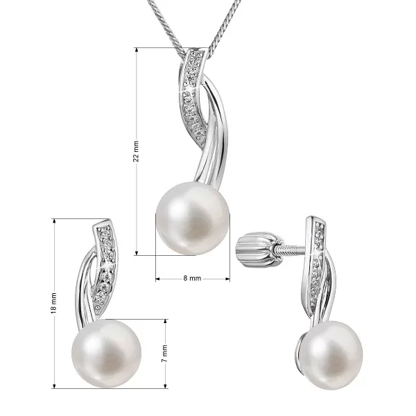 Perlová souprava s říční perlou a zirkony bilá 29048.1B