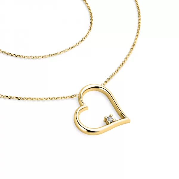 Dámský náhrdelník žluté zlato 585/1000 přírodní diamant 0.027 ct G/SI srdce s briliantem - 10875-NH01-ZL