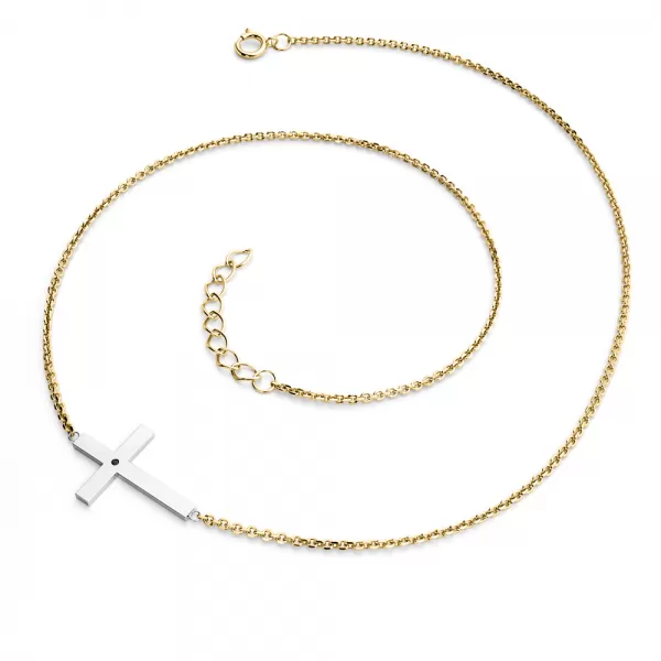 Náhrdelník s křížem a černým diamantem 10947-NH01-ZLB-Black