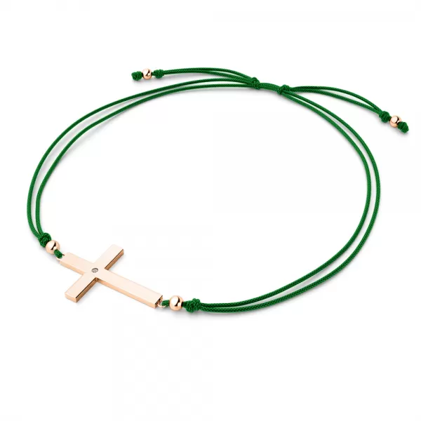 Šňůrkový náramek kříž s diamantem 10947-NRS-ZEL-CV-DIA