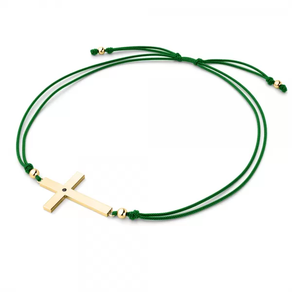 Kabbalah náramek s křížem a černým diamantem 10947-NRS-ZEL-ZL-Black