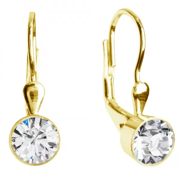 Pozlacené stříbrné náušnice visací s krystaly Swarovski bílé kulaté 31112.1 Au plating 31112.1