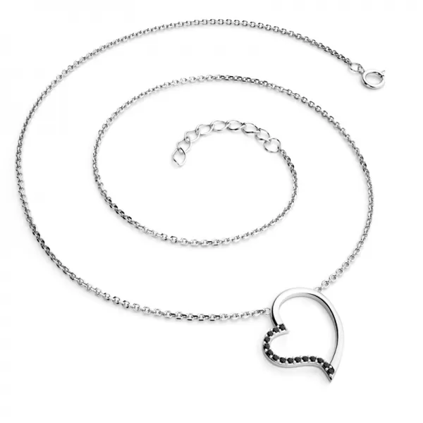 Náhrdelník srdce s černými diamanty v bílém zlatě 10948-NH01-B-Black
