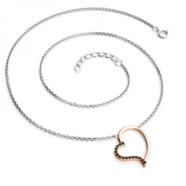 Náhrdelník srdce s černými diamanty 10948-NH01-CVB-Black
