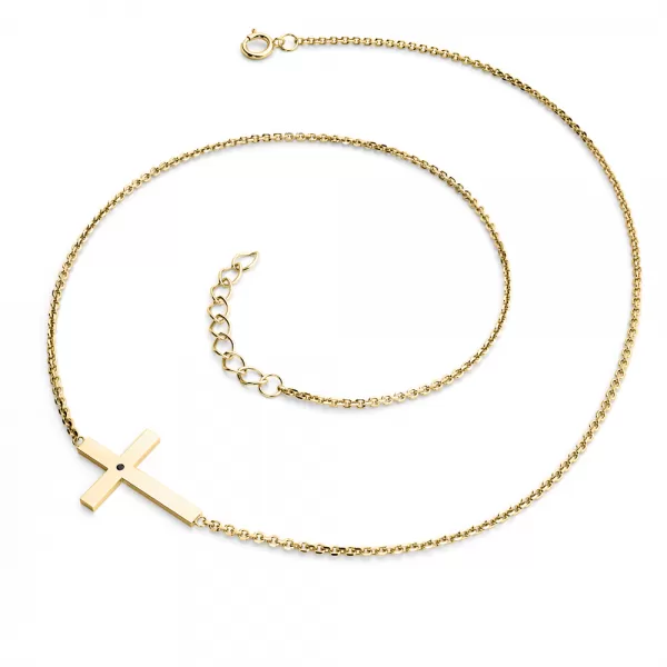 Dámský náhrdelník žluté zlato 585/1000 přírodní diamant 0.006 ct křížem a černý 10947-NH01-ZL-Black