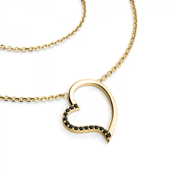 Náhrdelník srdce s černými diamanty ve žlutém zlatě 10948-NH01-ZL-Black