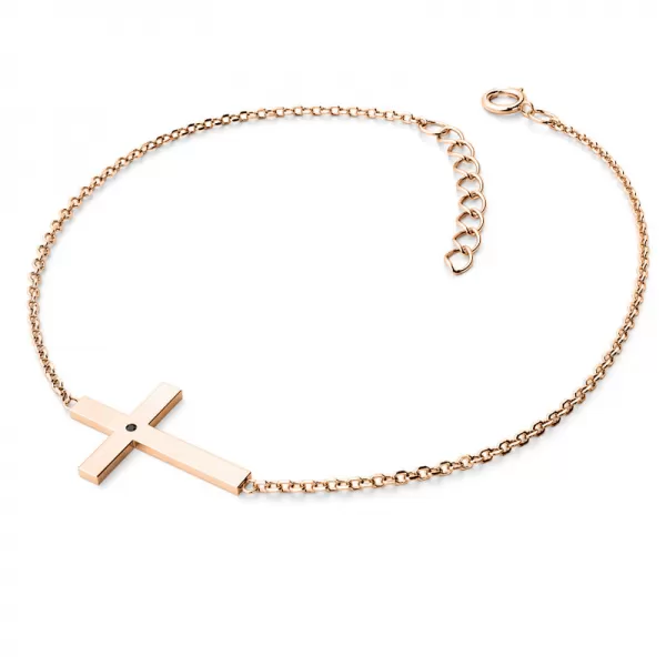 Zlatý náramek kříž s černým diamantem 10947-NR01-CV-Black
