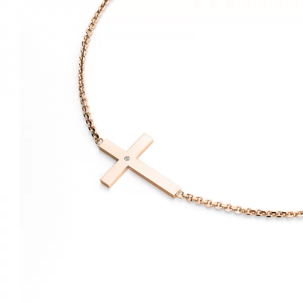 Dámský náhrdelník růžové zlato 585/1000 přírodní diamant 0.006 ct G/SI křížem a v růžovém 10947-NH01-CV