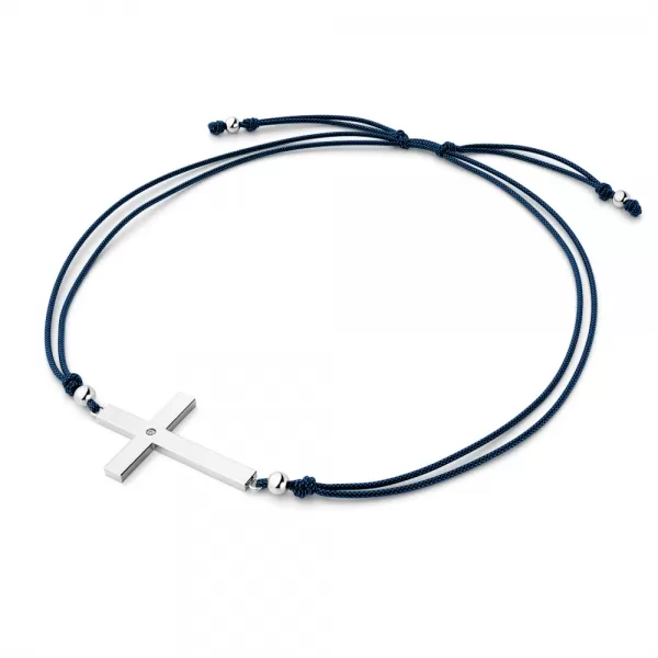 Šňůrkový náramek kříž s diamantem 10947-NRS-MOD-B-DIA