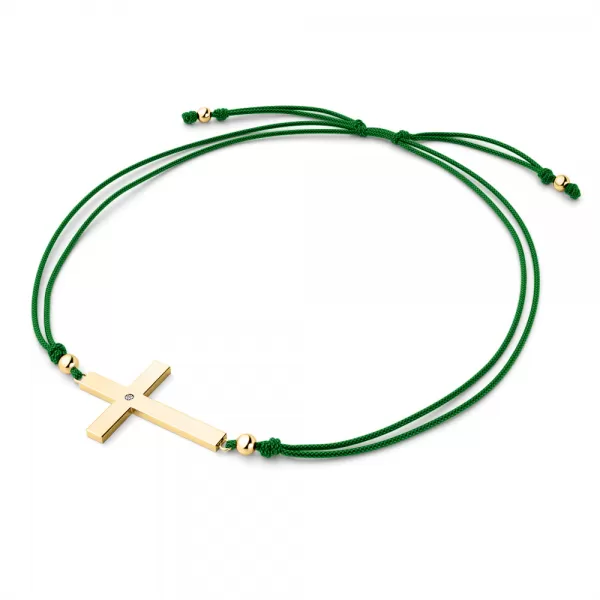 Šňůrkový náramek kříž s diamantem 10947-NRS-ZEL-ZL-DIA