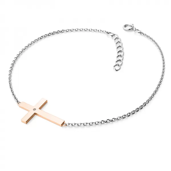 Zlatý náramek kříž s diamantem 10947-NR01-BCV