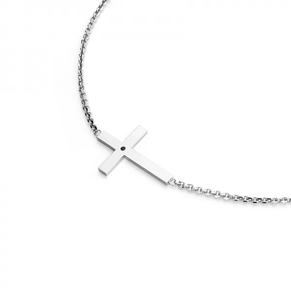 Náhrdelník s křížem a černým diamantem 10947-NH01-B-Black