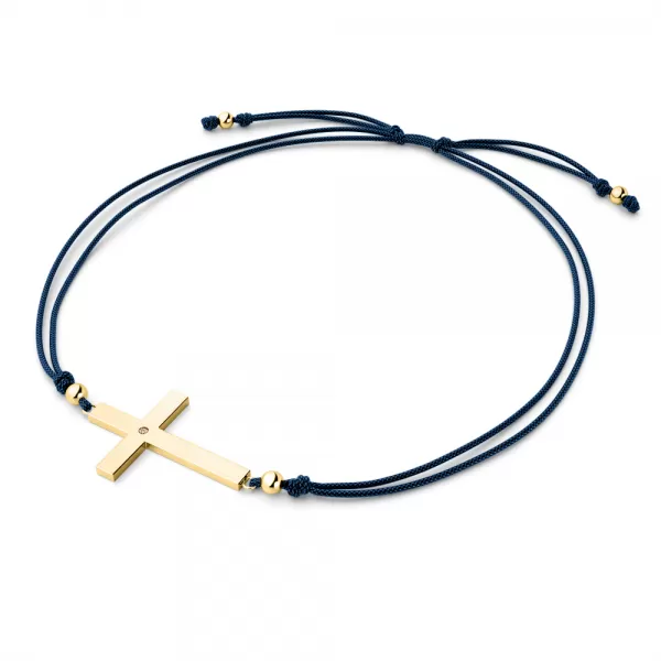 Šňůrkový náramek kříž s diamantem Champagne 10947-NRS-MOD-ZL-Champ