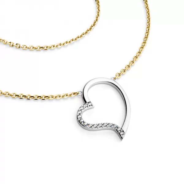 Náhrdelník srdce s diamanty 10948-NH01-ZLB