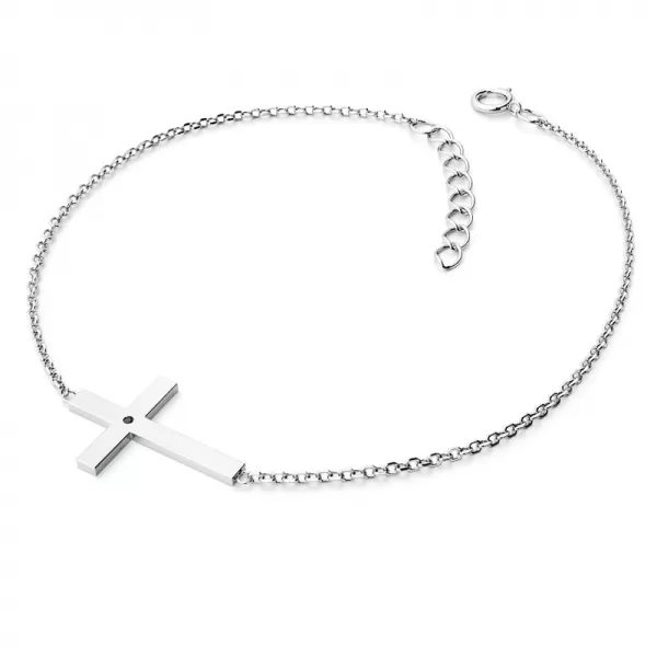 Zlatý náramek kříž s černým diamantem 10947-NR01-B-Black