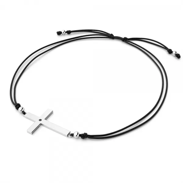 Kabbalah náramek s křížem a černým diamantem 10947-NRS-CER-B-Black